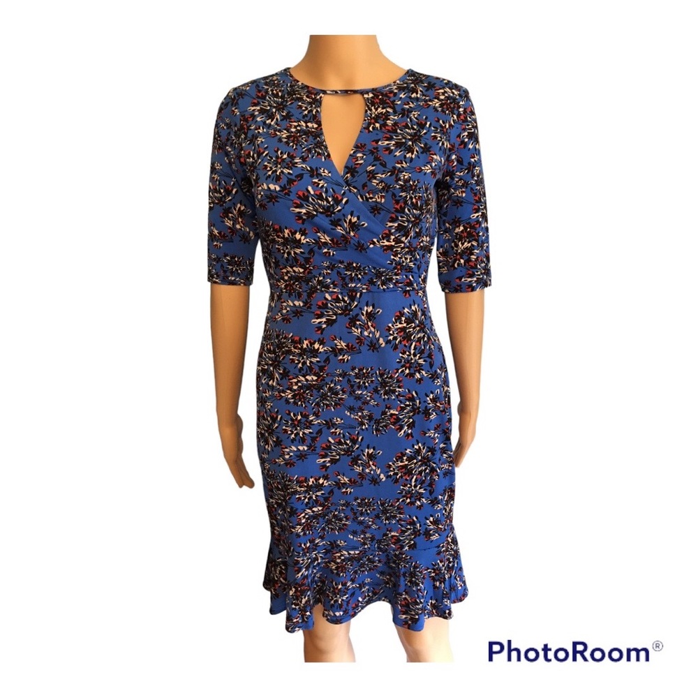 Taylor NWOT blue floral ruffle hem dress